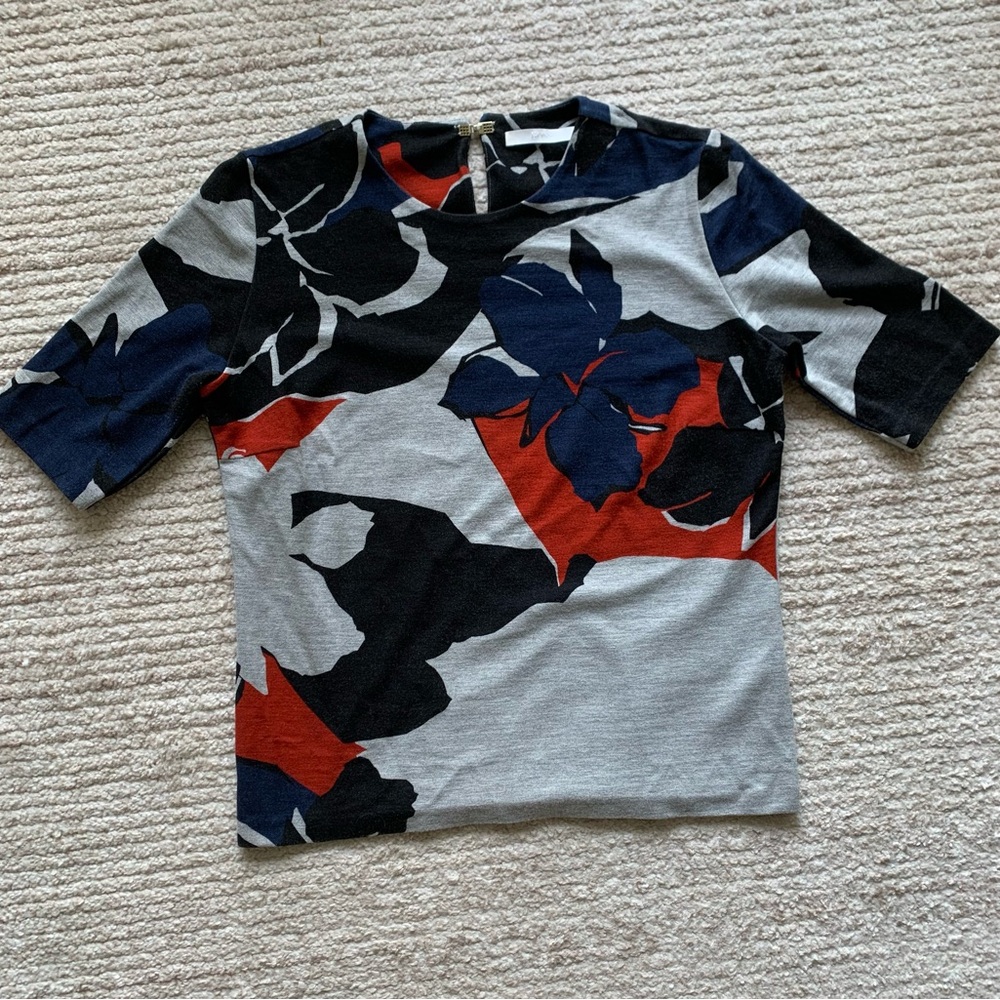 Boss Erdasa Ponte Short Sleeve Floral Blouse Size Medium
